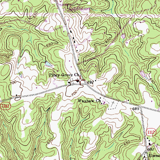 Topographic Map of Piney Grove Church, NC