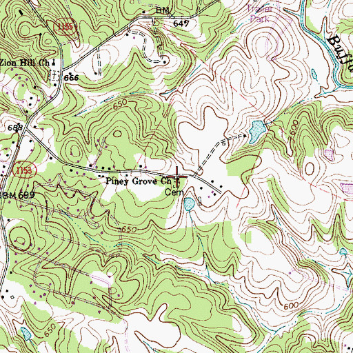 Topographic Map of Piney Grove Church, NC