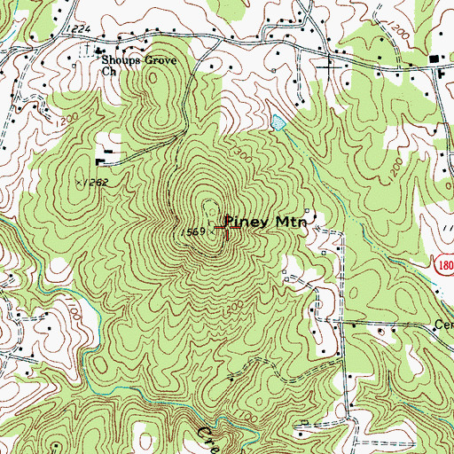 Topographic Map of Piney Mountain, NC