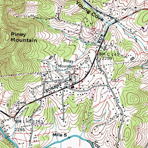 Topographic Map of Piney Mountain Church, NC