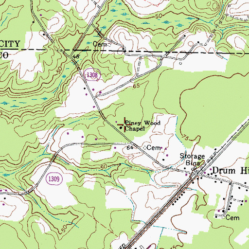 Topographic Map of Piney Wood Chapel, NC