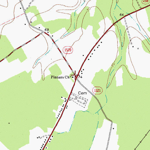 Topographic Map of Pinners Church, NC