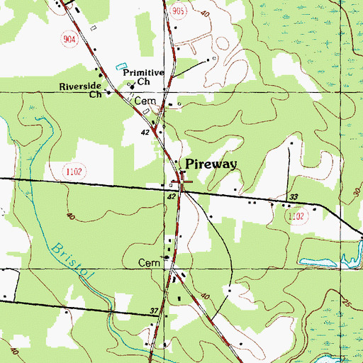 Topographic Map of Pireway, NC