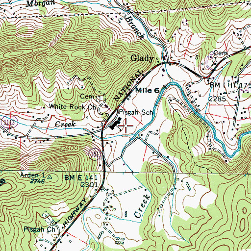 Topographic Map of Pisgah School, NC