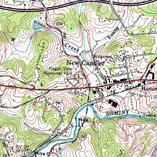 Topographic Map of Pisgah View Memorial Park, NC