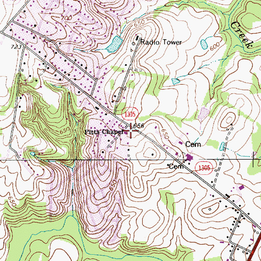 Topographic Map of Pitts Chapel, NC