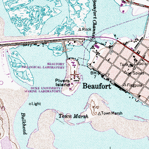 Topographic Map of Pivers Island, NC