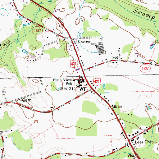 Topographic Map of Plain View School, NC