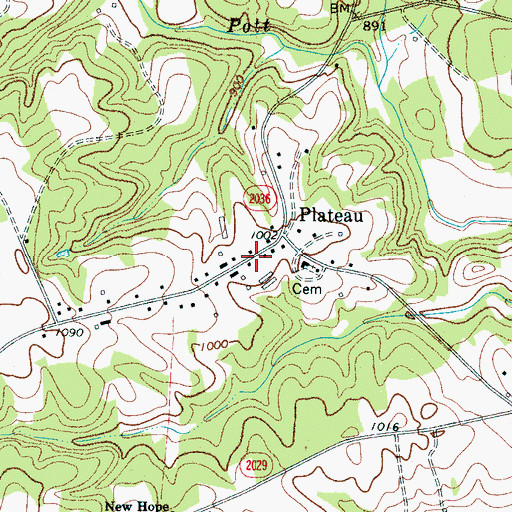 Topographic Map of Plateau, NC
