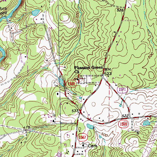 Topographic Map of Pleasant Green Church, NC