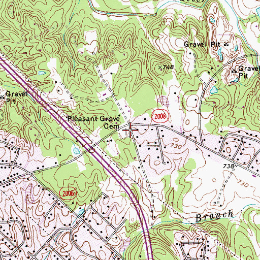 Topographic Map of Pleasant Grove Cemetery, NC