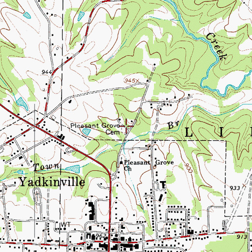 Topographic Map of Pleasant Grove Cemetery, NC