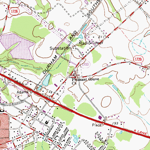Topographic Map of Pleasant Grove Church, NC