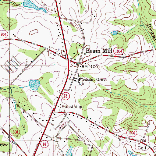 Topographic Map of Pleasant Grove Church, NC
