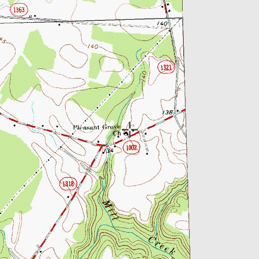 Topographic Map of Pleasant Grove Church, NC