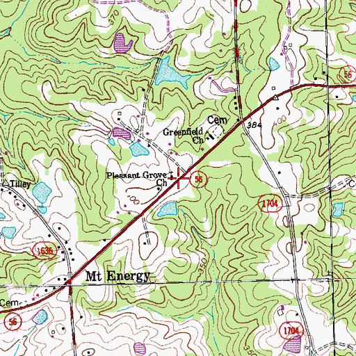 Topographic Map of Pleasant Grove Church, NC