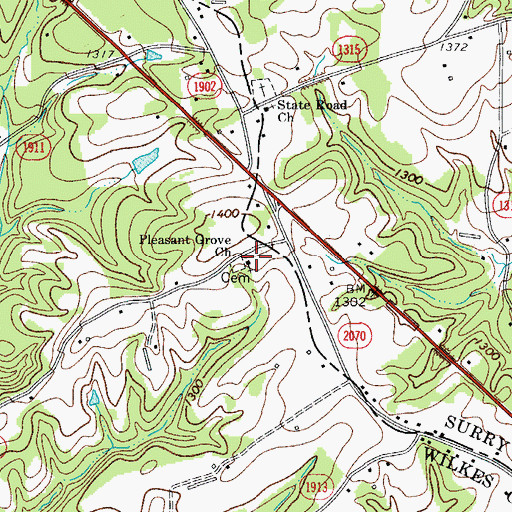Topographic Map of Pleasant Grove Church, NC