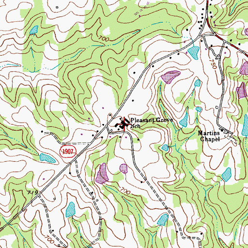 Topographic Map of Pleasant Grove School, NC