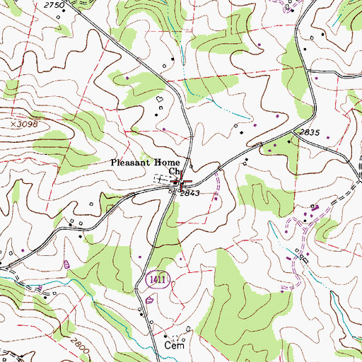 Topographic Map of Pleasant Home Union Baptist Church, NC