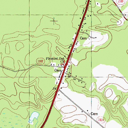 Topographic Map of Pleasant Oak Church, NC