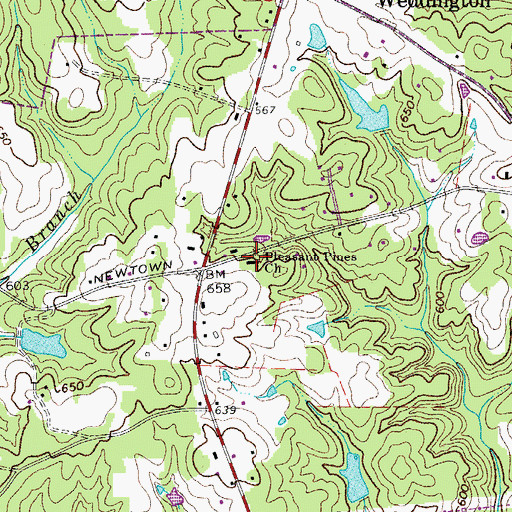 Topographic Map of Pleasant Pines Church, NC