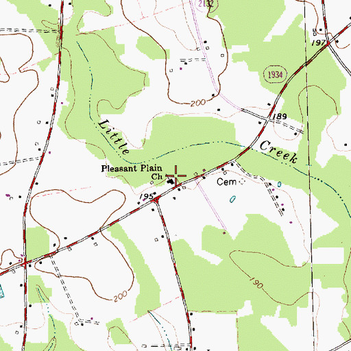 Topographic Map of Pleasant Plain Church, NC