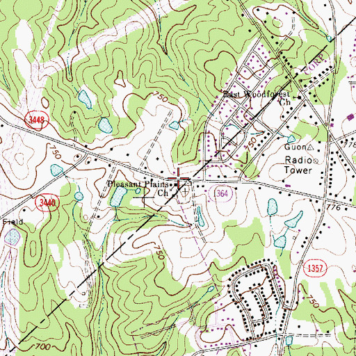 Topographic Map of Pleasant Plains Church, NC