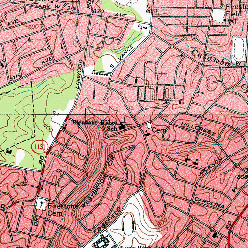Topographic Map of Pleasant Ridge School, NC
