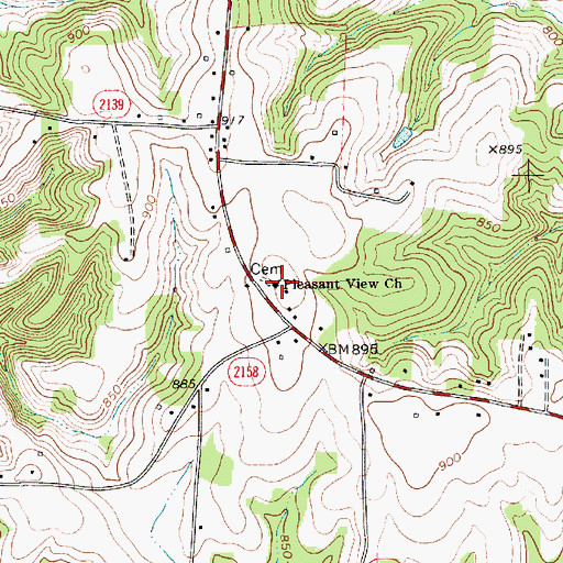 Topographic Map of Pleasant View Church, NC