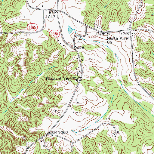 Topographic Map of Pleasant View Primitive Baptist Church, NC