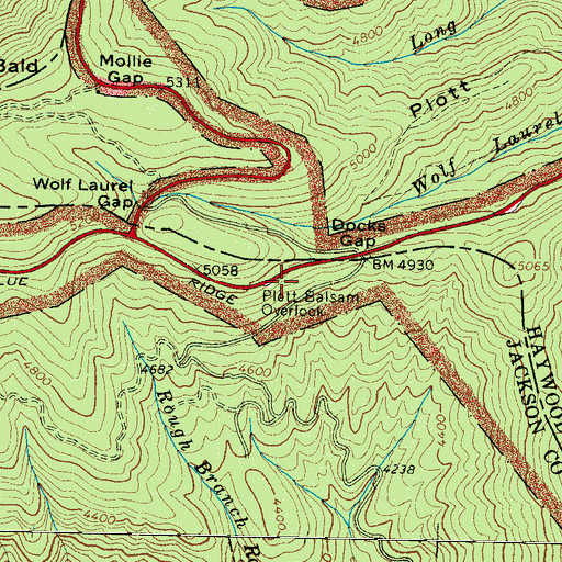 Topographic Map of Plott Balsam Overlook, NC