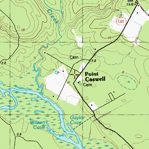 Topographic Map of Point Caswell, NC