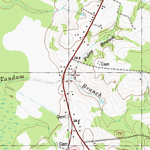 Topographic Map of Poley Branch, NC