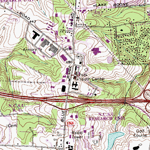 Topographic Map of Polk Youth Center, NC