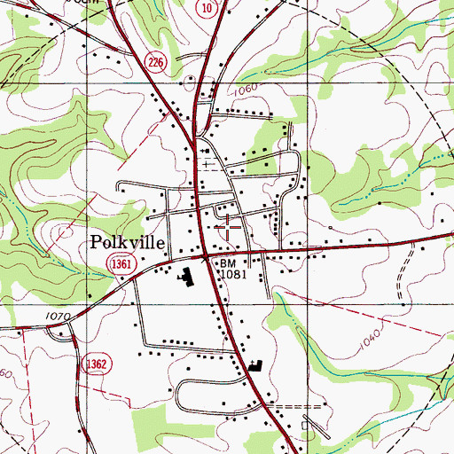 Topographic Map of Polkville, NC