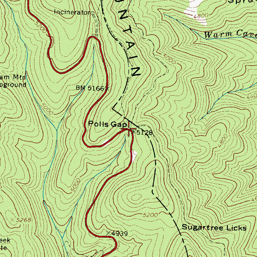 Topographic Map of Polls Gap, NC
