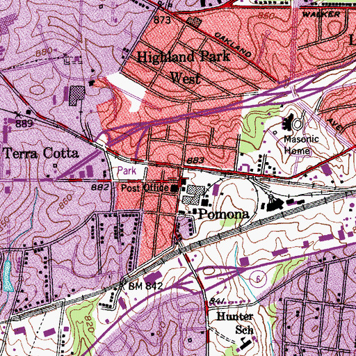 Topographic Map of Pomona, NC