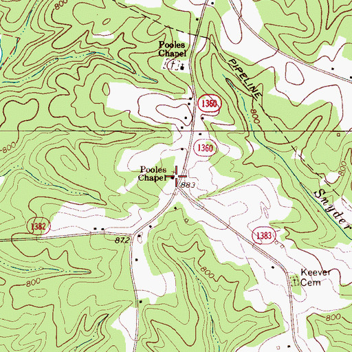 Topographic Map of Pooles Chapel, NC