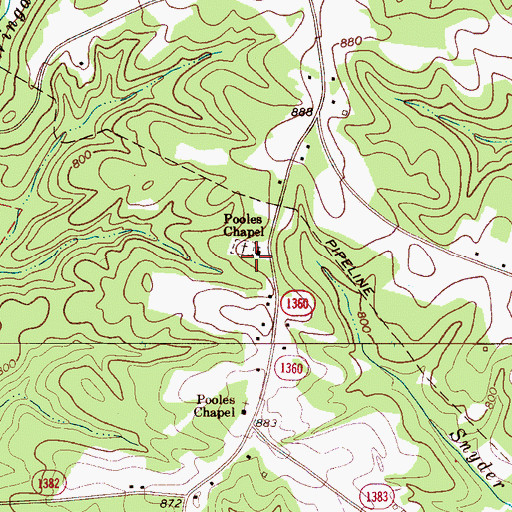 Topographic Map of Pooles Chapel, NC