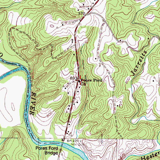 Topographic Map of Poors Ford Church, NC
