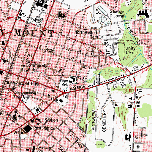 Topographic Map of Pope School, NC