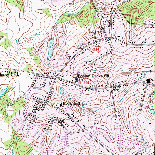 Topographic Map of Poplar Grove Church, NC
