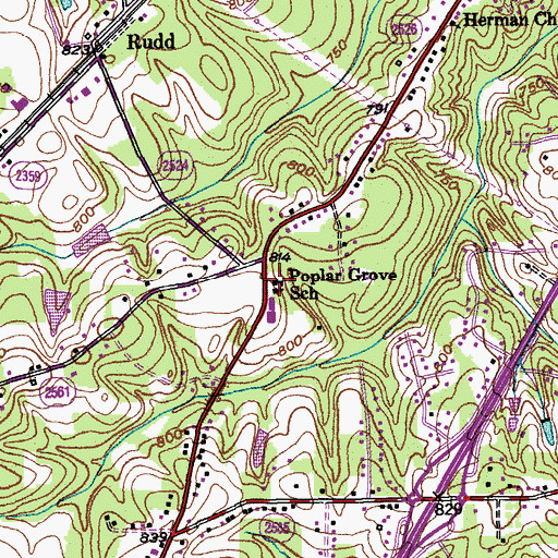 Topographic Map of Poplar Grove School, NC