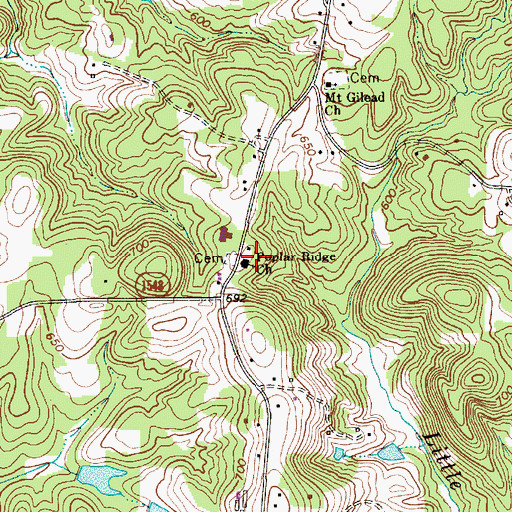 Topographic Map of Poplar Ridge Church, NC