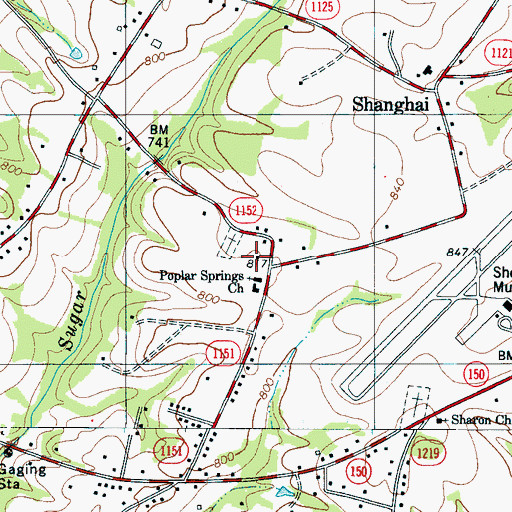 Topographic Map of Poplar Springs Baptist Church, NC
