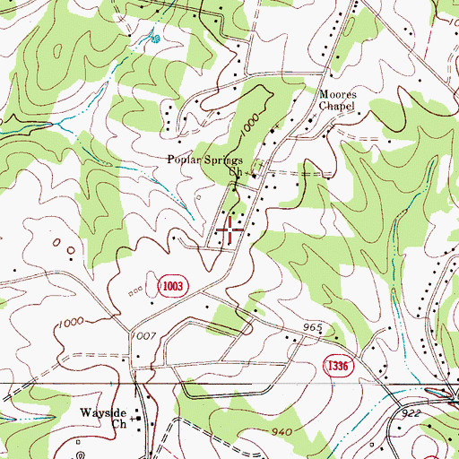 Topographic Map of Poplar Springs Church, NC