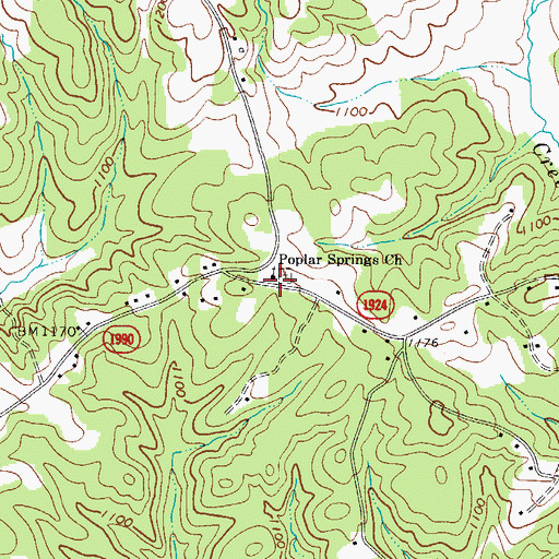 Topographic Map of Poplar Springs Missionary Baptist Church, NC