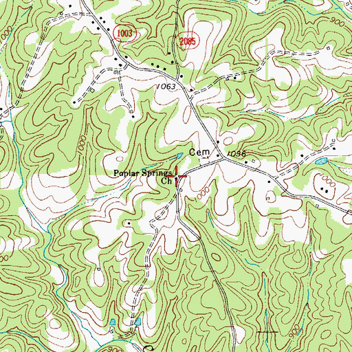 Topographic Map of Poplar Springs Methodist Church, NC