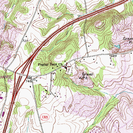 Topographic Map of Poplar Tent Church, NC