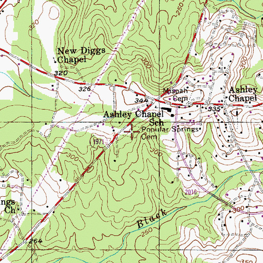 Topographic Map of Popular Springs Cemetery, NC